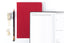 A red planner sits on a desk under another open planner, plus a pencil, washi tape, and gold paper clips.