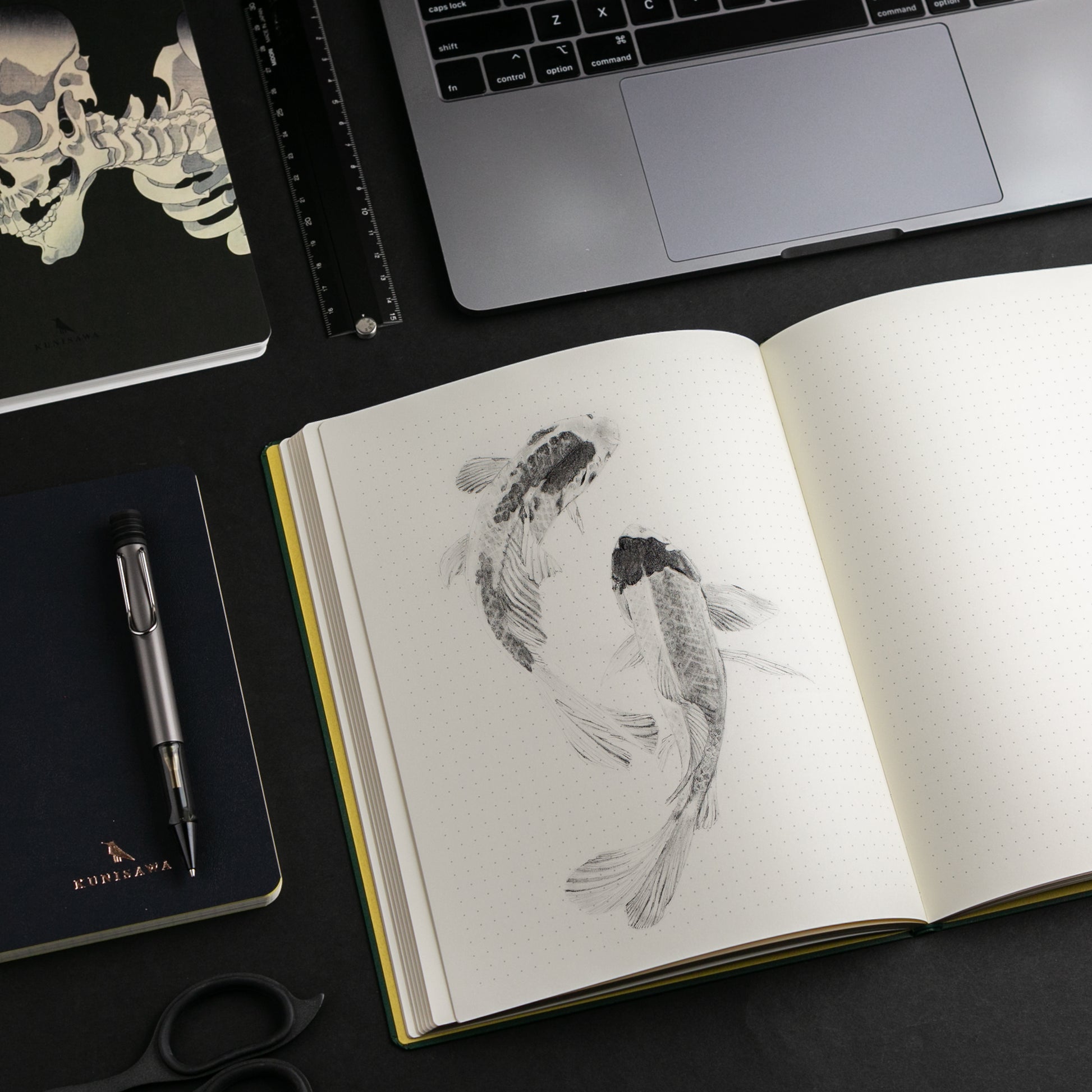 Executive Notebook with Koi Fish Sketch