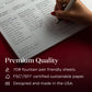 Hand writing on a notebook with text about premium quality and sustainability.